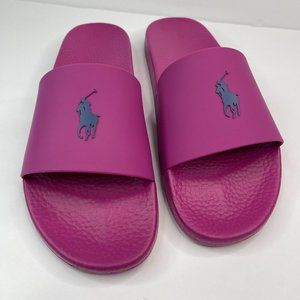 NEW Polo Ralph Lauren Classic Pool Slide Sandals Vivid Pink w/ Blue Pony Size 14